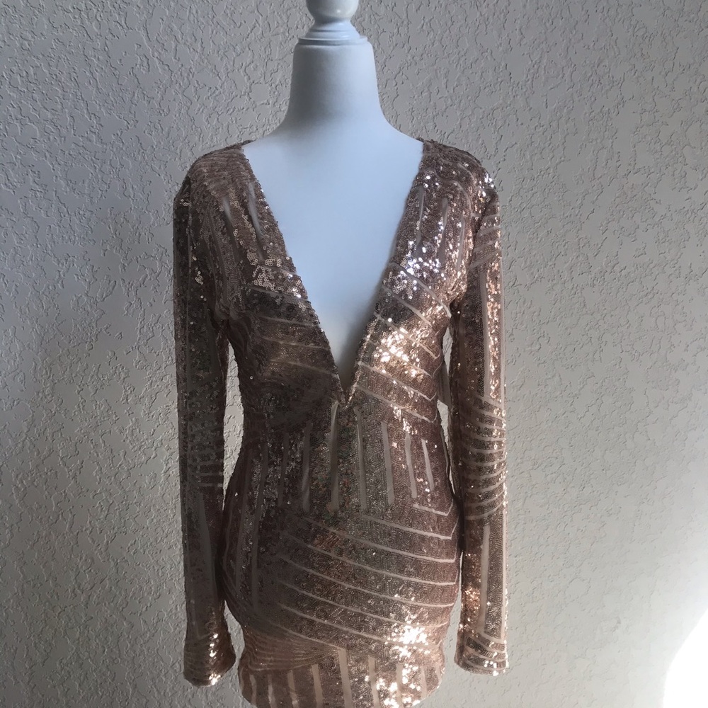 Rose gold beaded body con dress